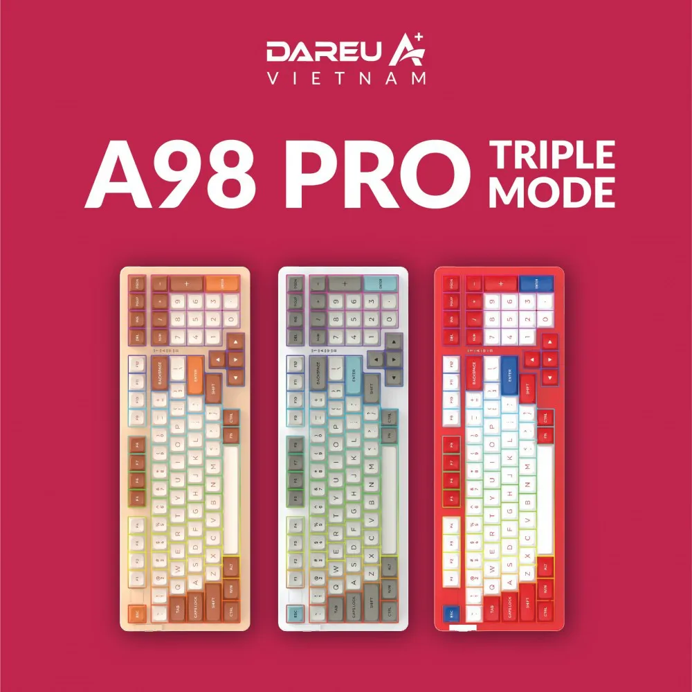 DAREU A98 PRO RED WAVE - Triple Mode | DareU DREAM Switch | RGB Gaming Wireless Keyboard