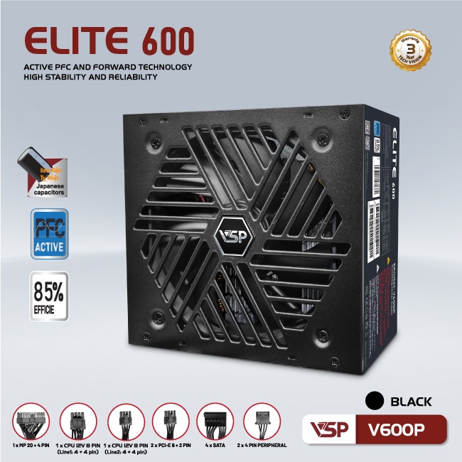 Nguồn VSP Elite V600P Đen