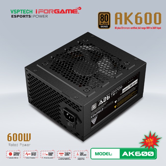 Nguồn VSPTECH AK600 iFORGAME(Chuẩn 80 Plus Bronze)