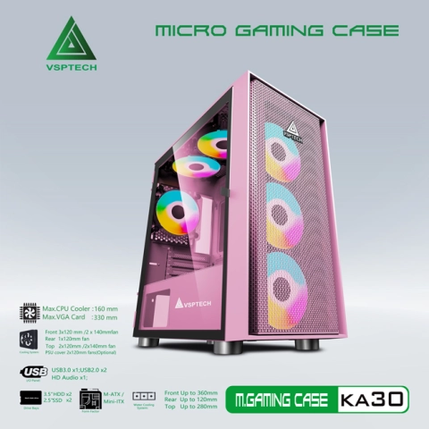 Thùng máy Case VSP Gaming HA01 Pink (No Fan)