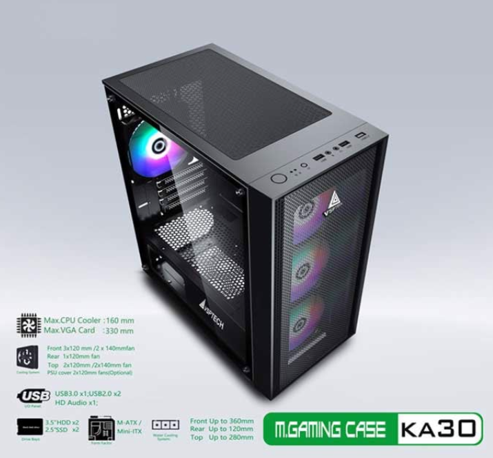 Thùng máy Case VSP Gaming KA30 Black (No Fan)