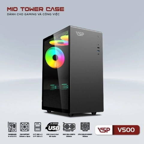 Case Thùng Máy VSP V500 Đen (mATX)